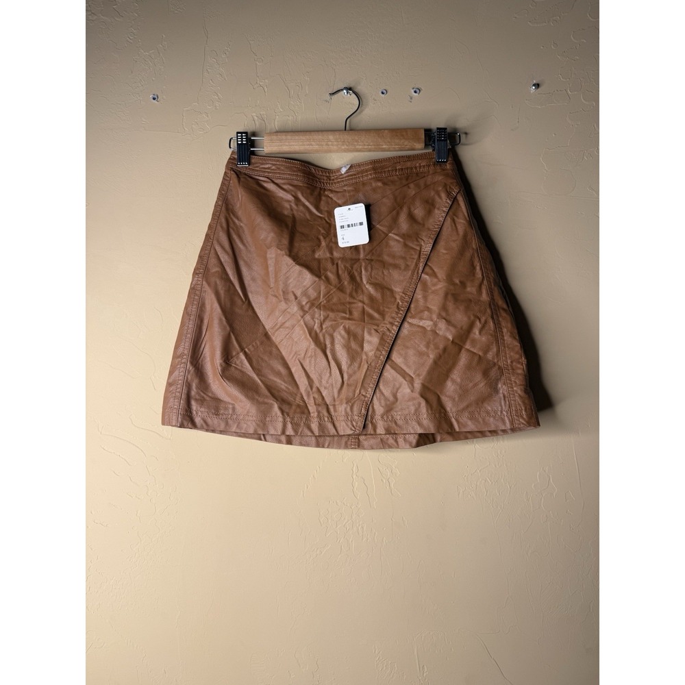 NWT Free people Faux‎ Leather Asymmetrical Mini Skirt Size 4 Brown